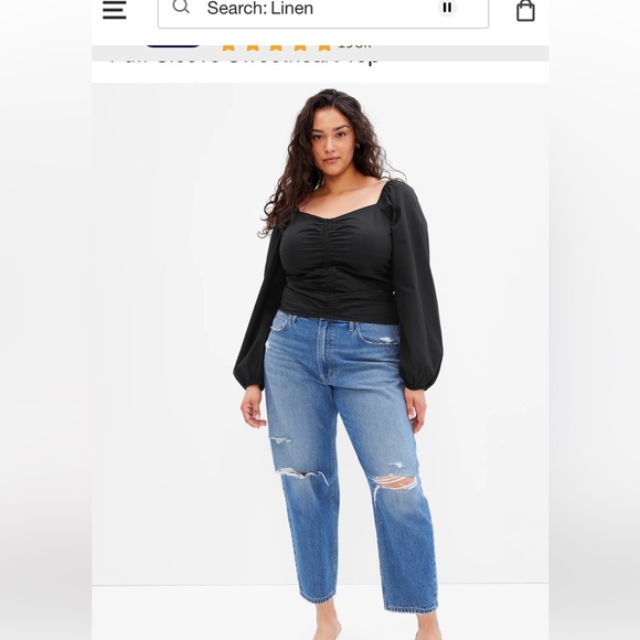 Puff sleeve sweetheart top Gap Black extra small XS new with tags - Picture 4 of 8